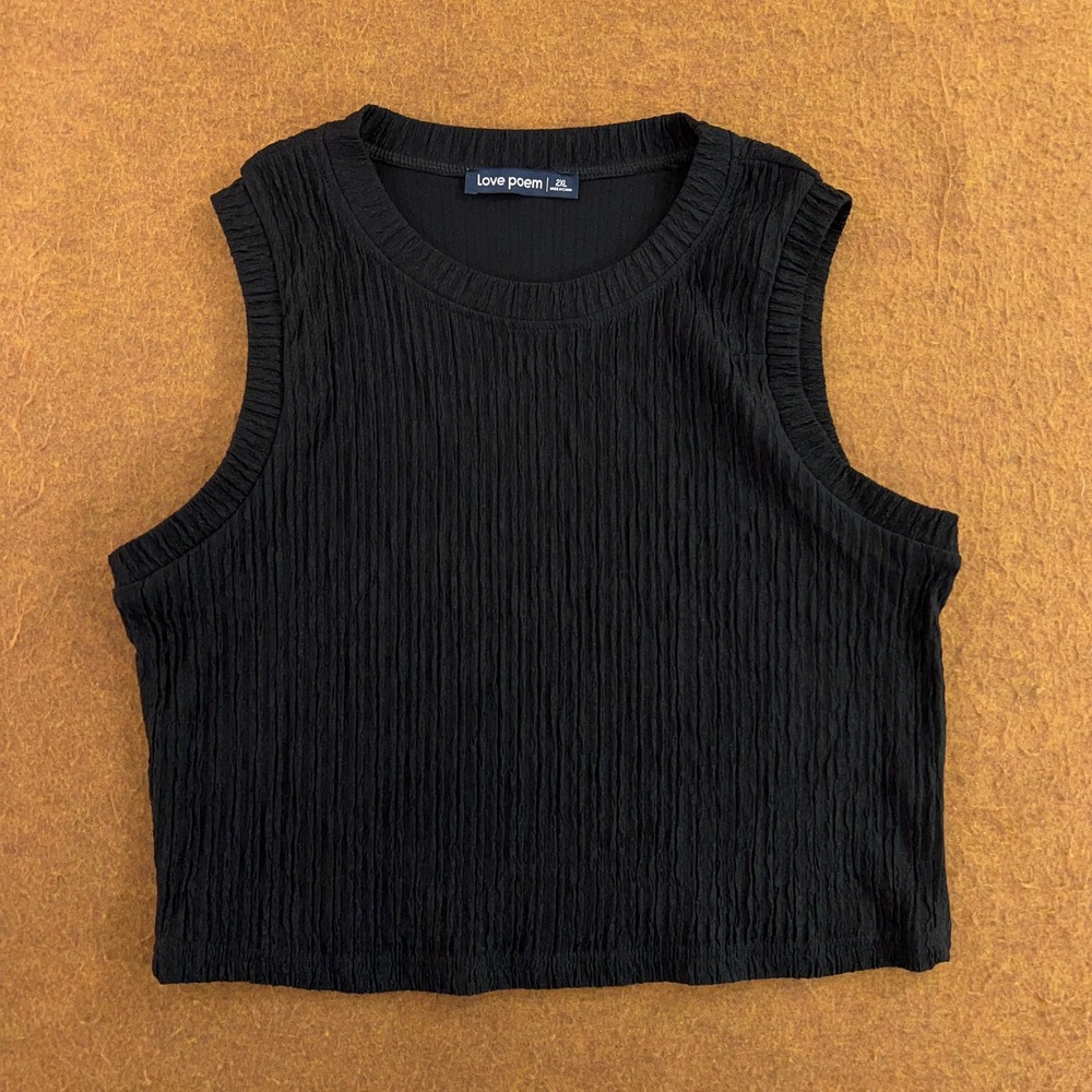 Love Poem Womens 2XL Black Crinkle Plissé Sleeveless Crop Tank Top New